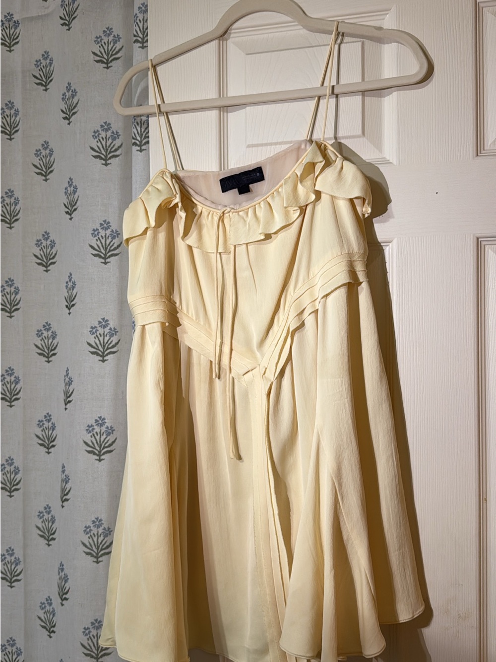 Zara Pale Yellow Ruffle-Trim Mini Dress